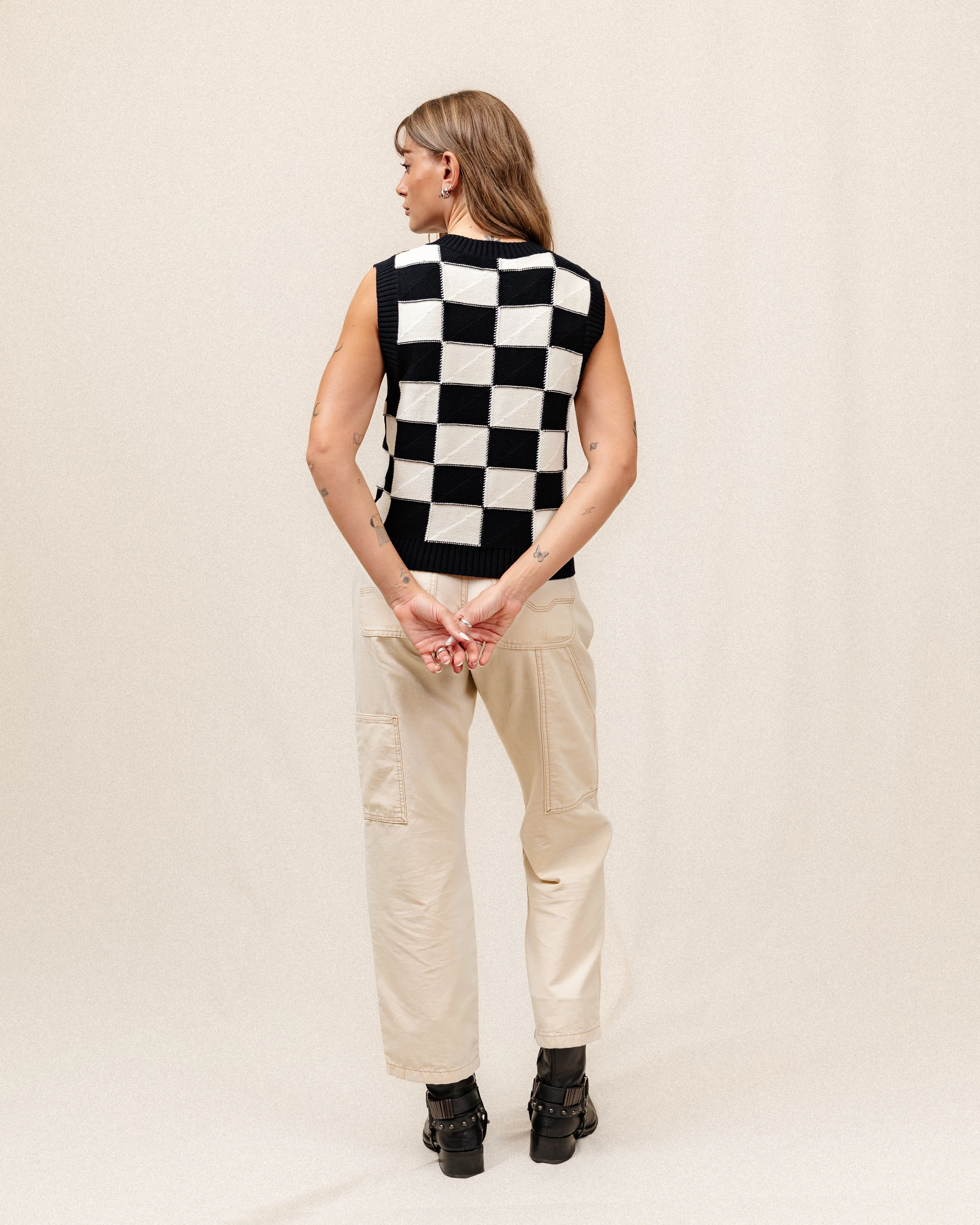 Racing Knitted Vest - Black Checkerboard