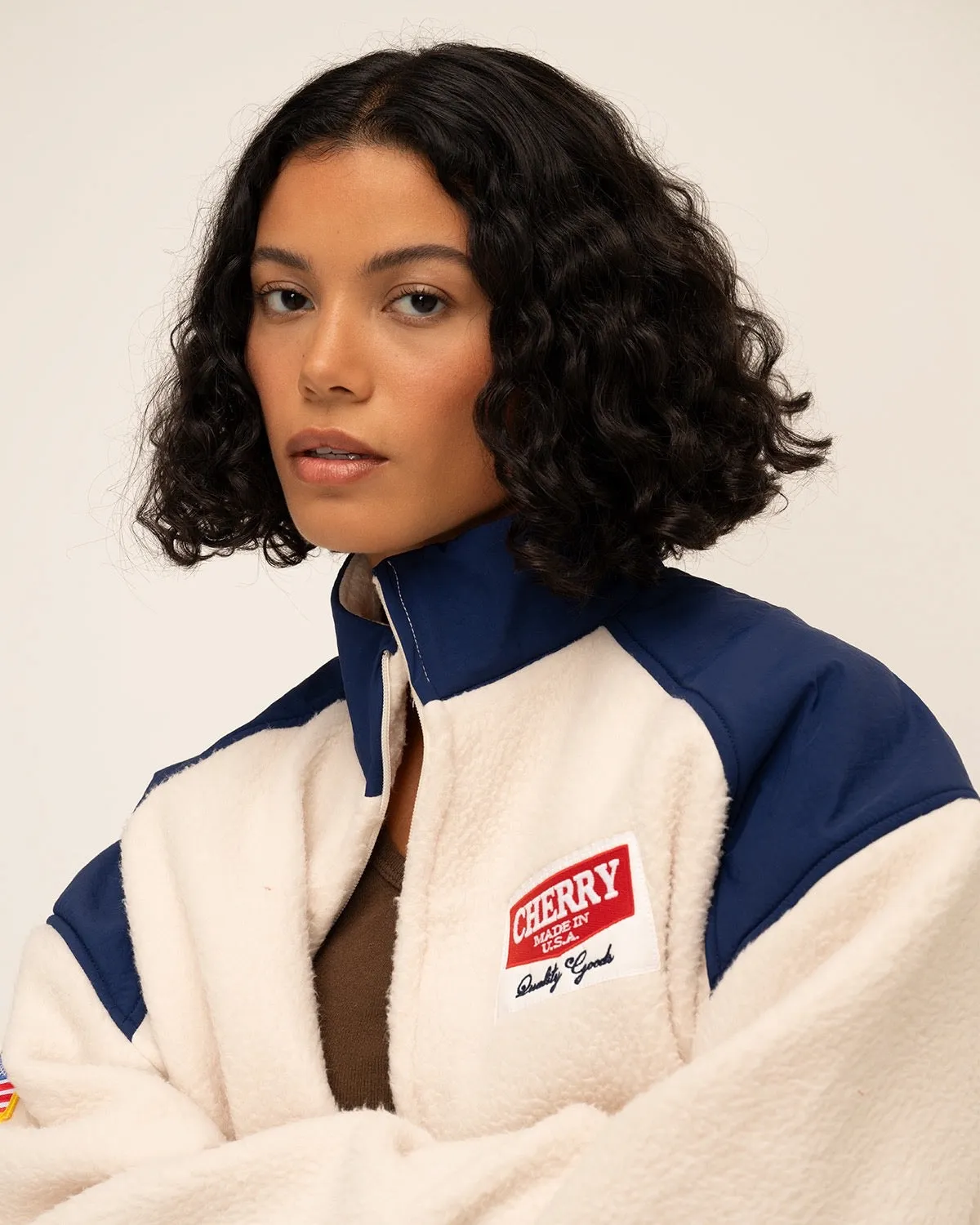 Racing Zip Sherpa Jacket (Navy)