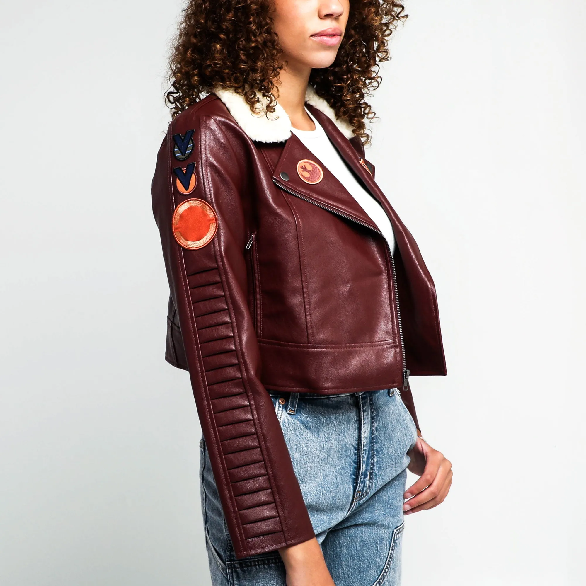 Rebel Faux Leather Cropped Moto Jacket