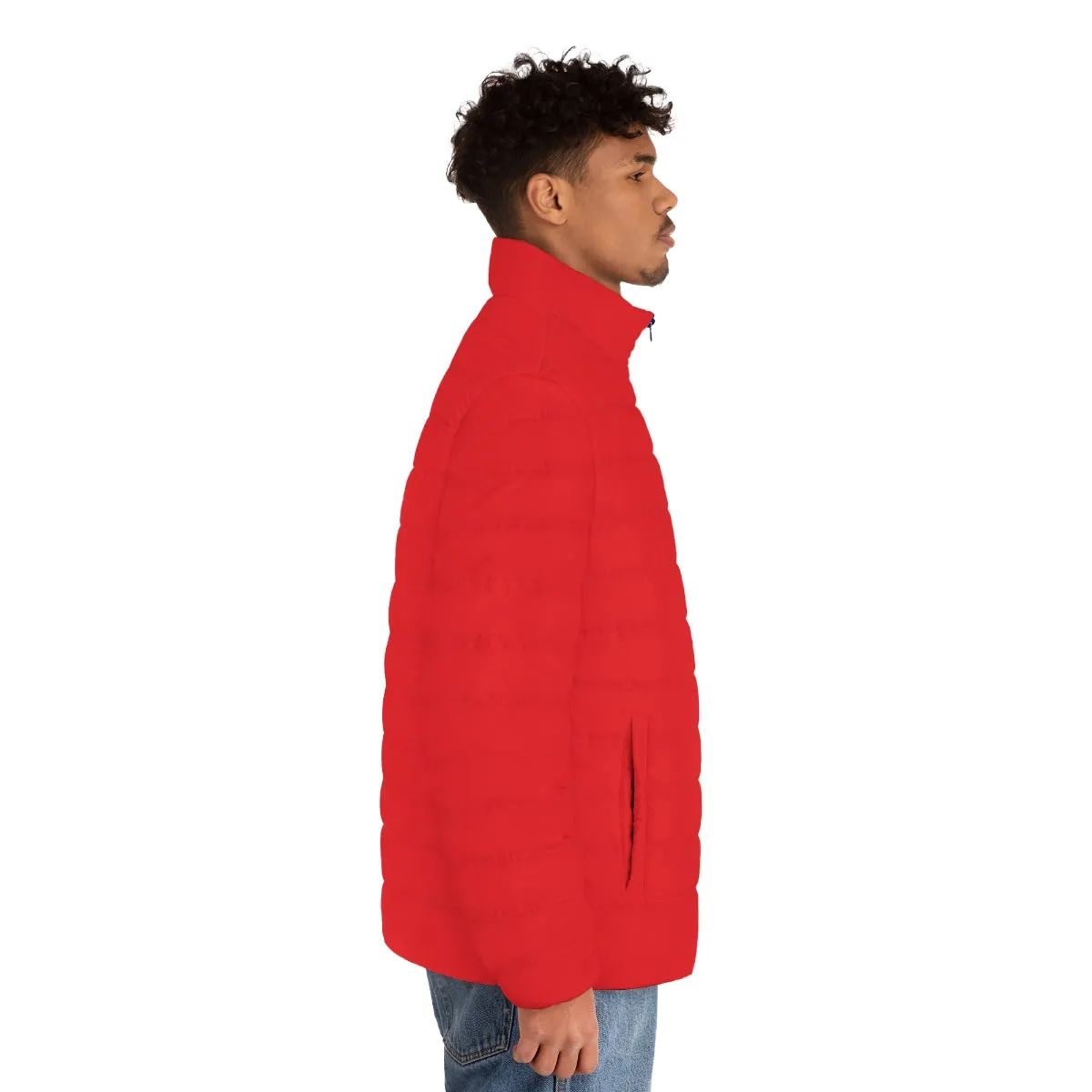 Red Solid Color Men's Jacket, Best Regular Fit Polyester Men's Puffer Jacket With Stand Up Collar (US Size: S-2XL)