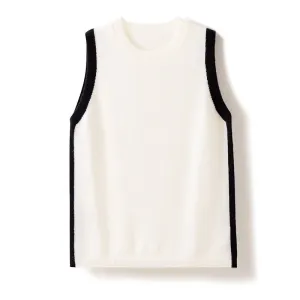 Round Neck Sleeveless Vest Color-blocked Bottoming Slim Cashmere Shirt Knitted Top