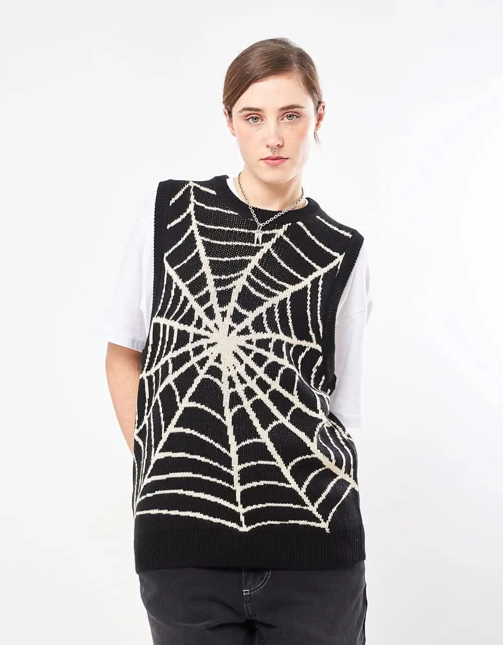 Route One Spiderweb Knitted Vest - Black