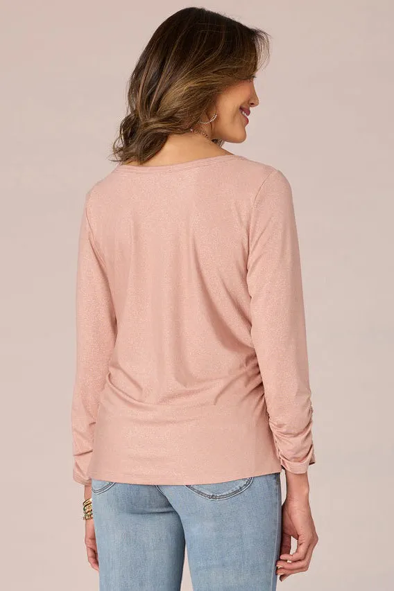 Ruched Side Knit Top - Dusty Pink