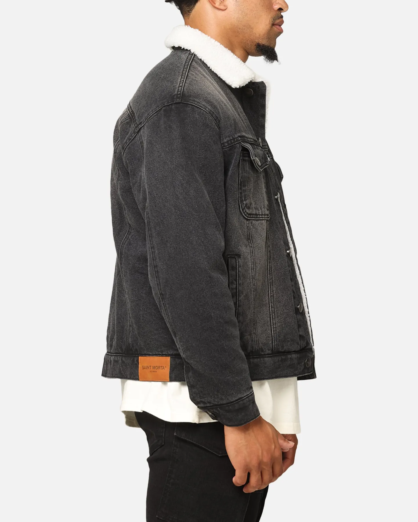 Saint Morta Sherpa Boxy Denim Jacket Black Shadow