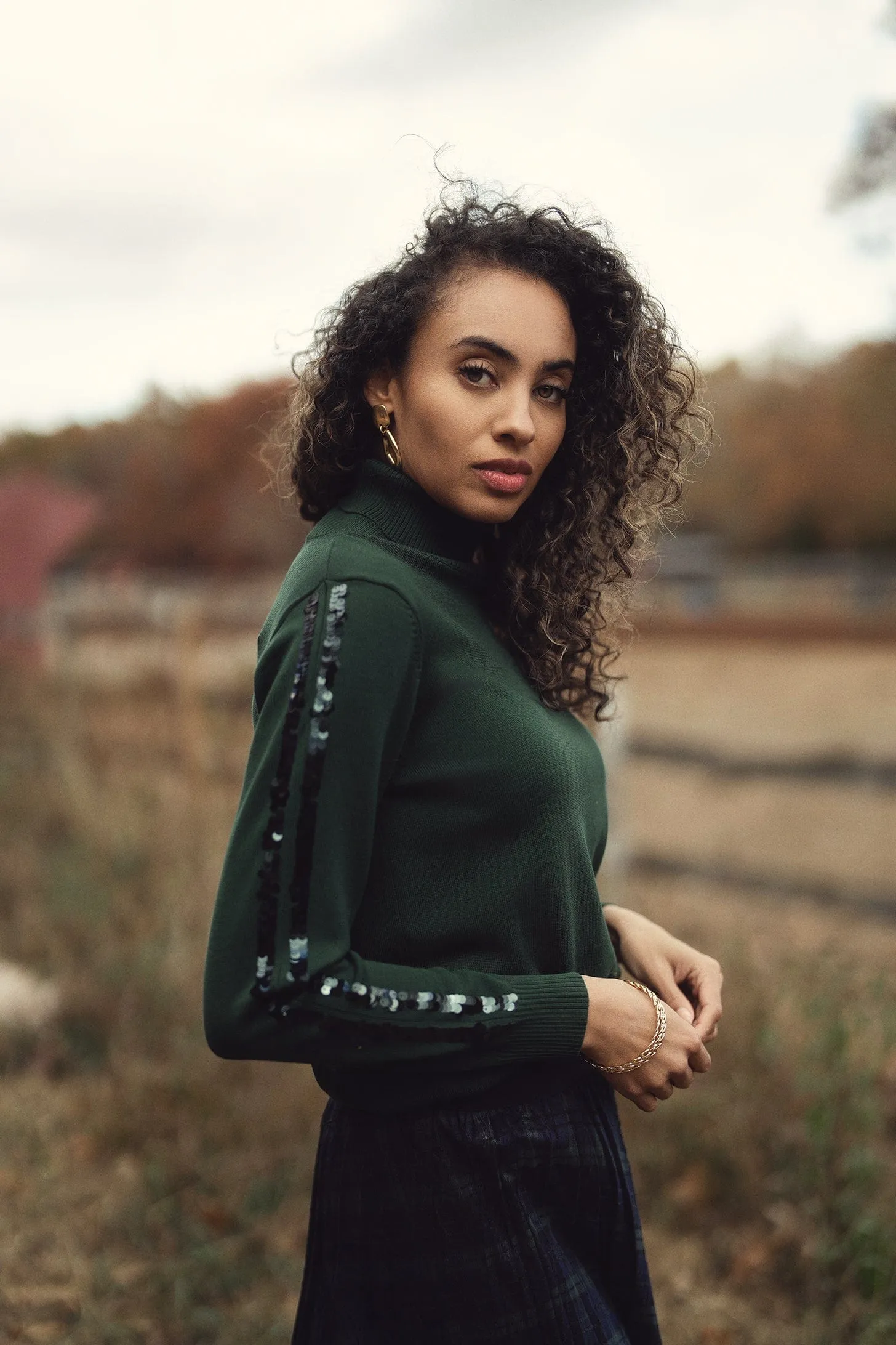 Sequin Trim Sweater-Green