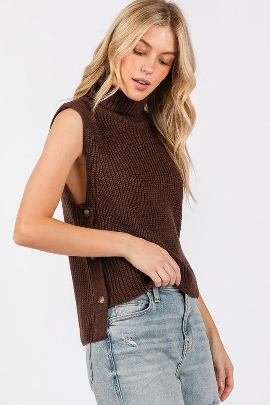 SLEEVELESS SWEATER VEST (BROWN)