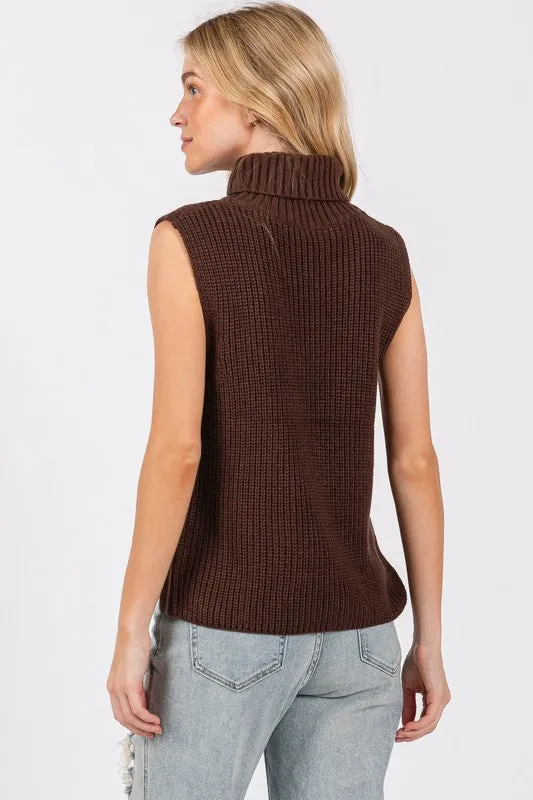 SLEEVELESS SWEATER VEST (BROWN)