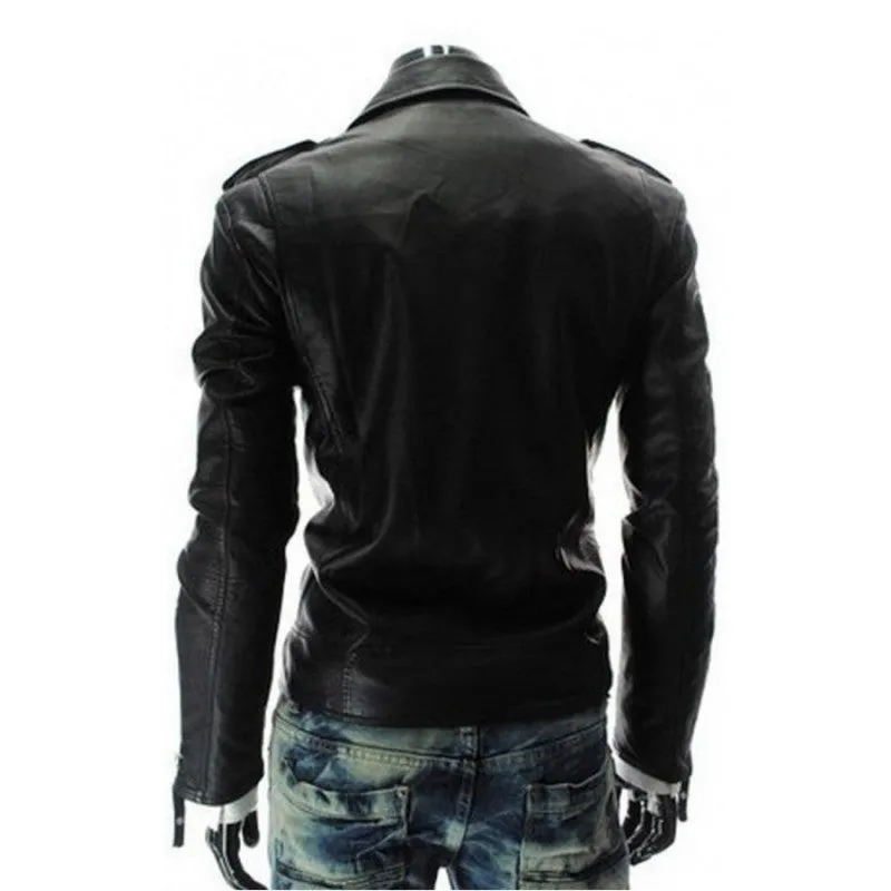 Slim Fit Black Quilted Faux Leather Motorcycle Jacket for Men