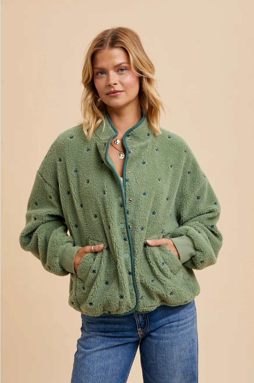 Speckled Embroidered Sherpa Jacket