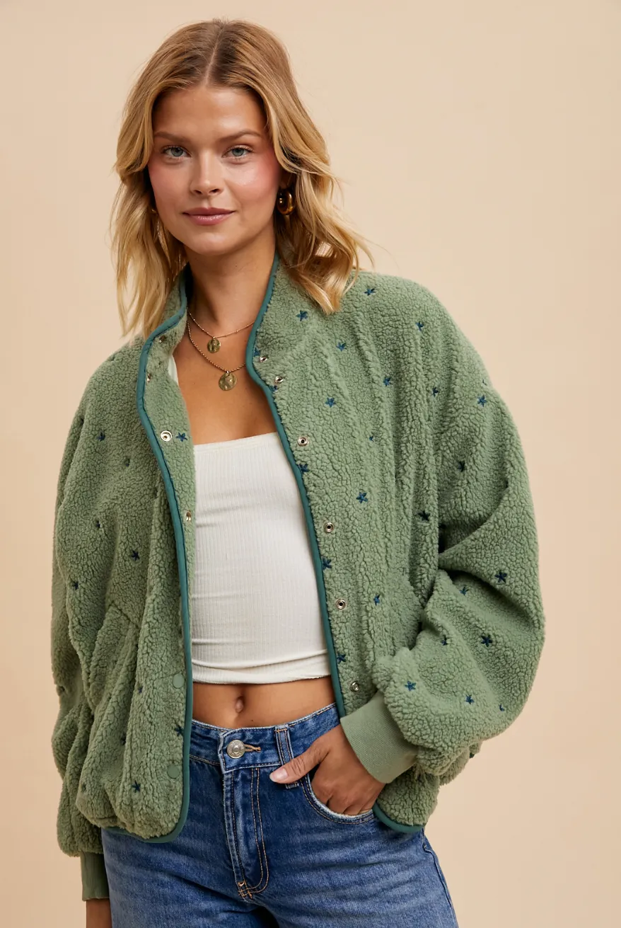 Speckled Embroidered Sherpa Jacket