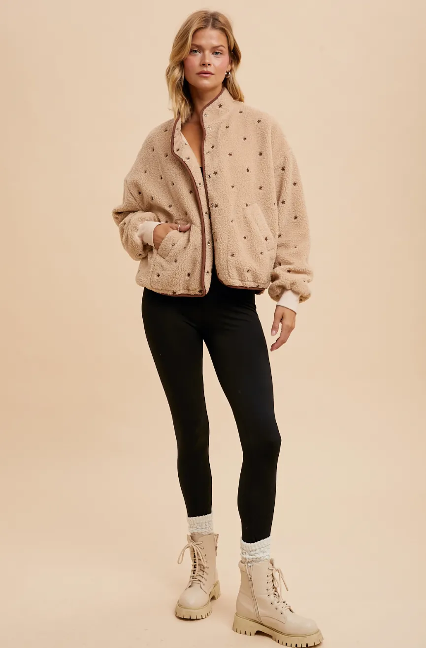 Speckled Embroidered Sherpa Jacket