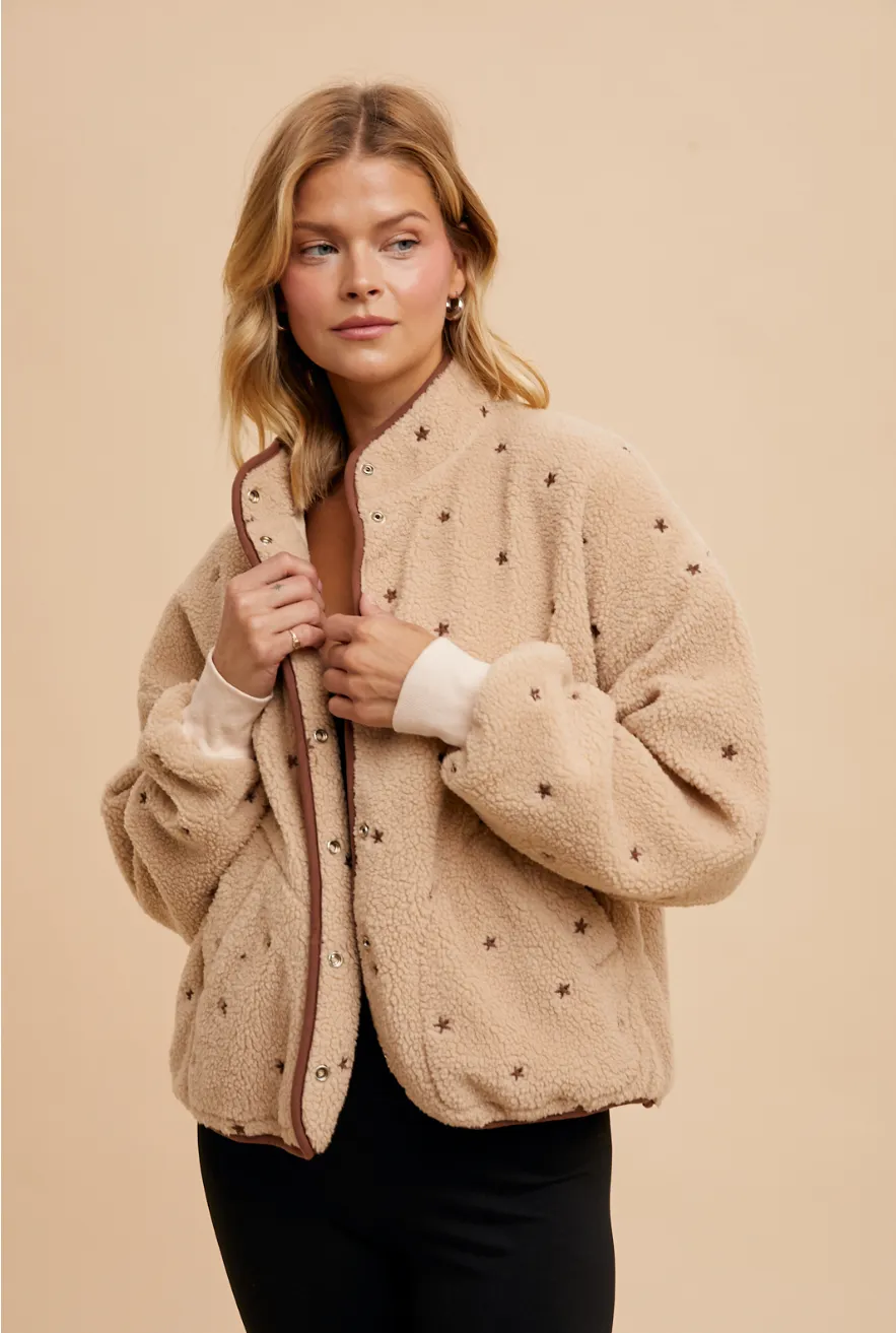 Speckled Embroidered Sherpa Jacket