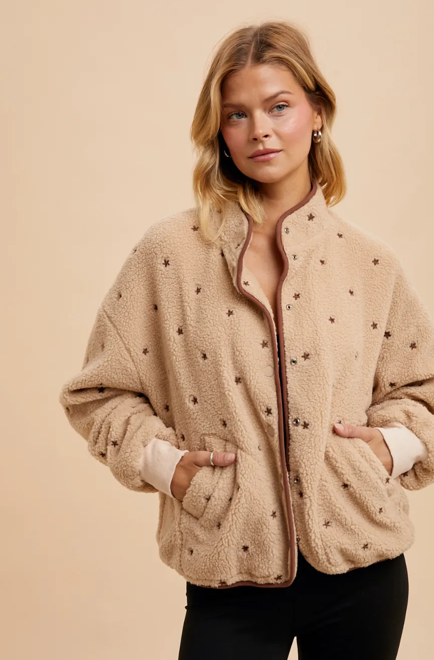 Speckled Embroidered Sherpa Jacket