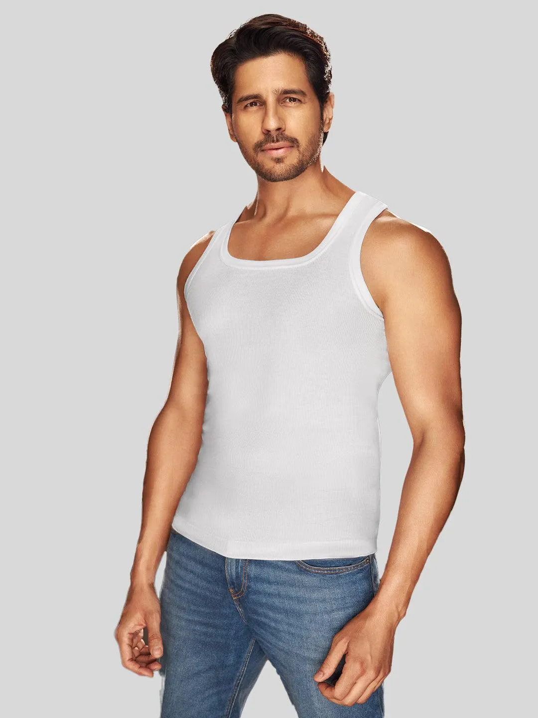 Sporto Men's Cotton White Vest - Ribbed Fabric (Pack Of 3)