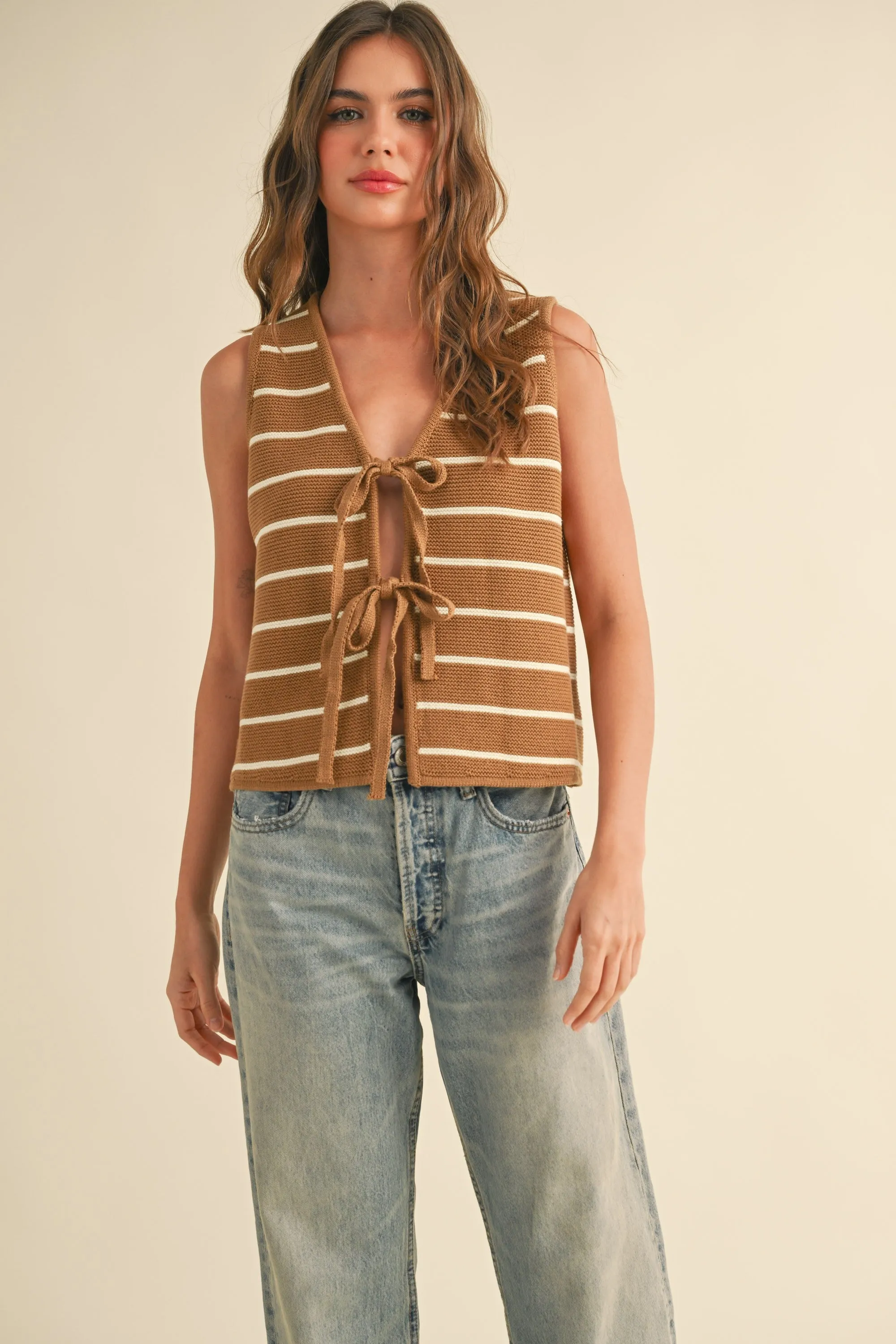 STRIPED TIED FRONT VEST