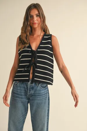 STRIPED TIED FRONT VEST