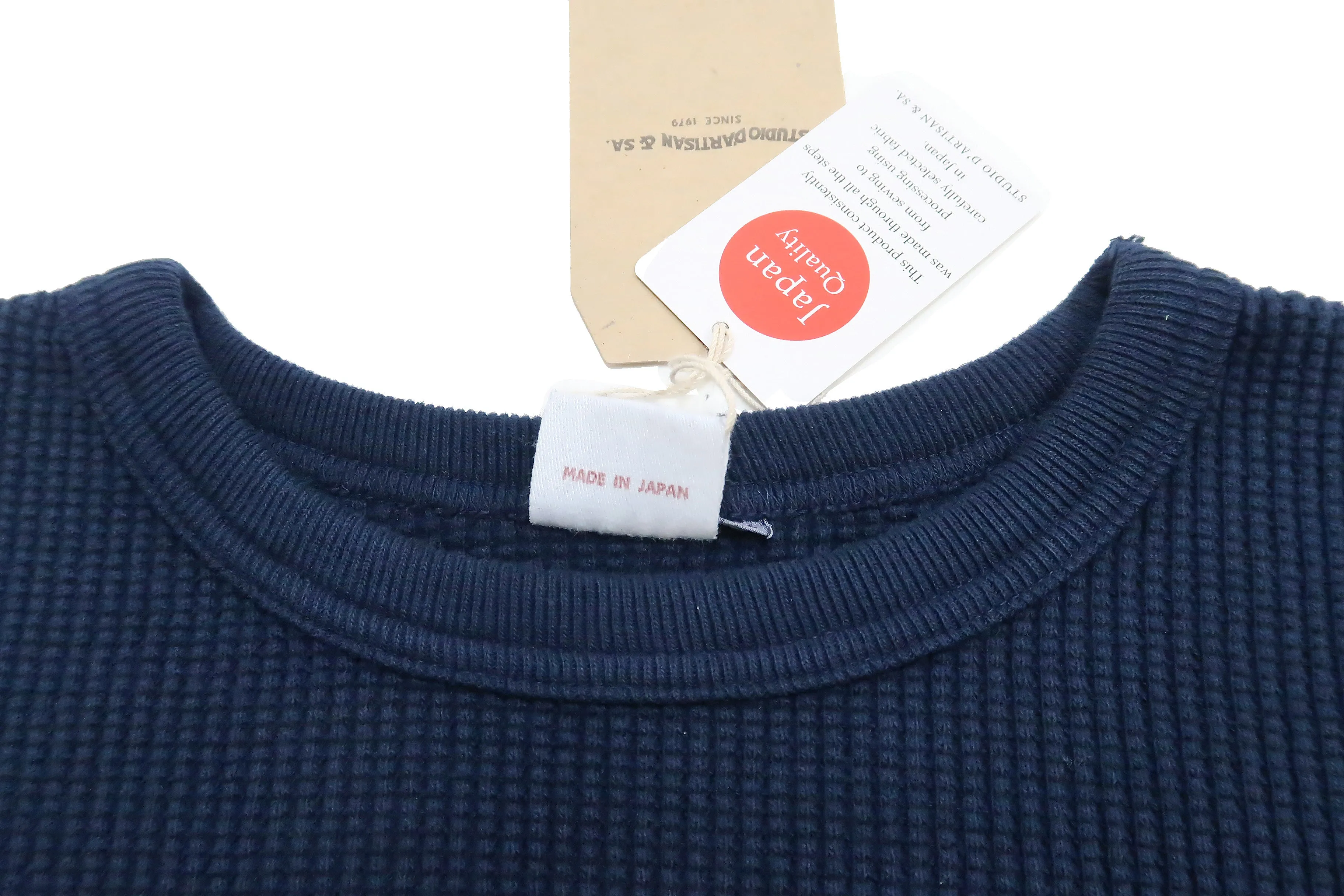 Studio D'artisan Waffle-Knit Thermal T-Shirt Men's Casual Long Sleeve Plain Crew-Neck Heavyweight Thermal Tee 9936 Navy-Blue