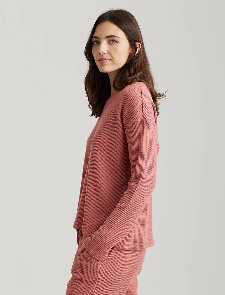 Super Soft Waffle V-Neck Long Sleeve Top