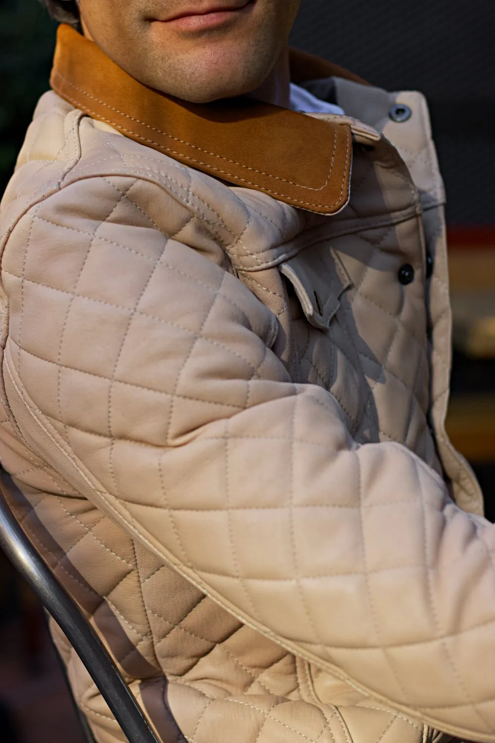 TENNESSEE AX Fancy Suede  Trucker Jacket in Raw Orange Quilted