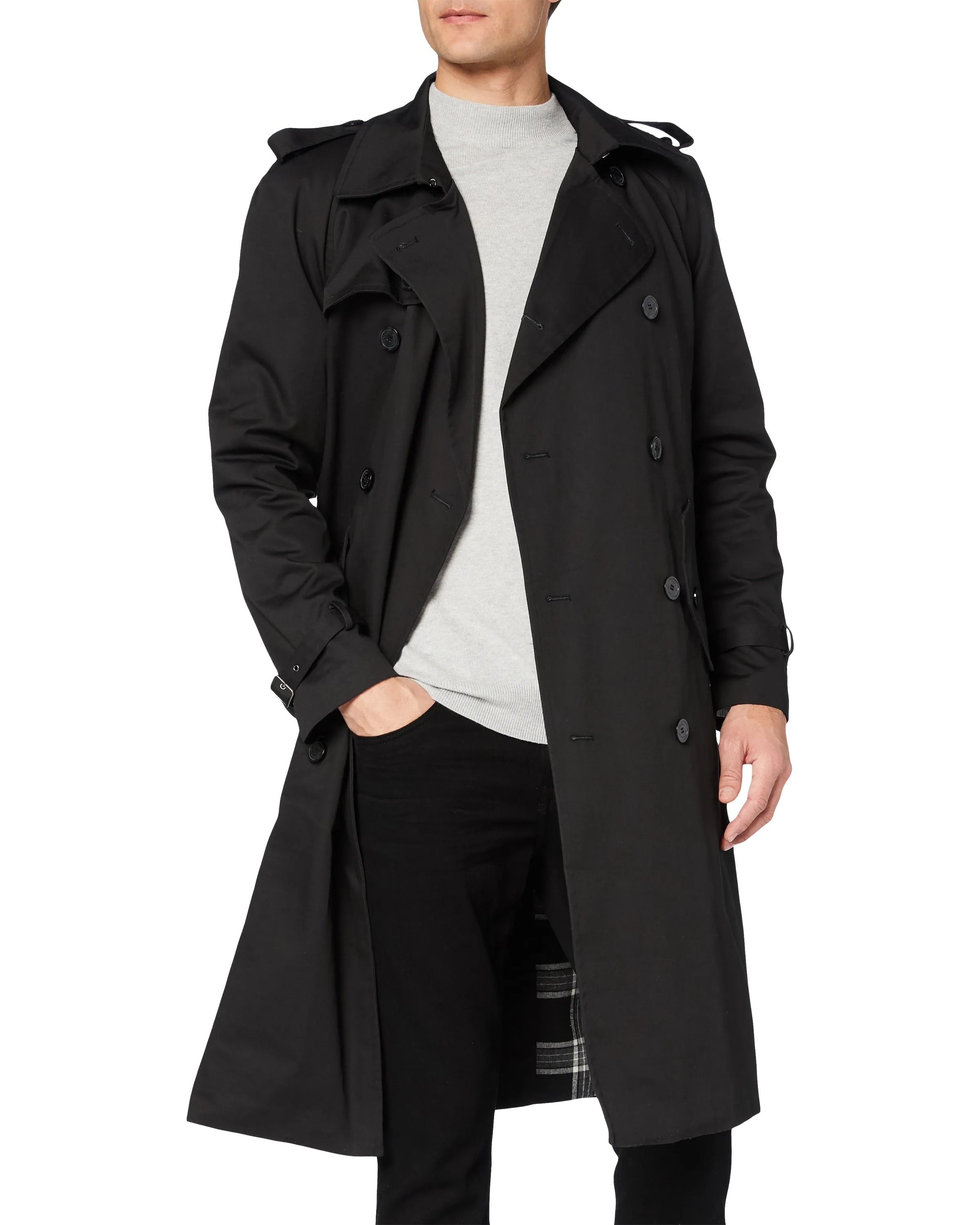 Traditional Black Double Breasted Trench Coat