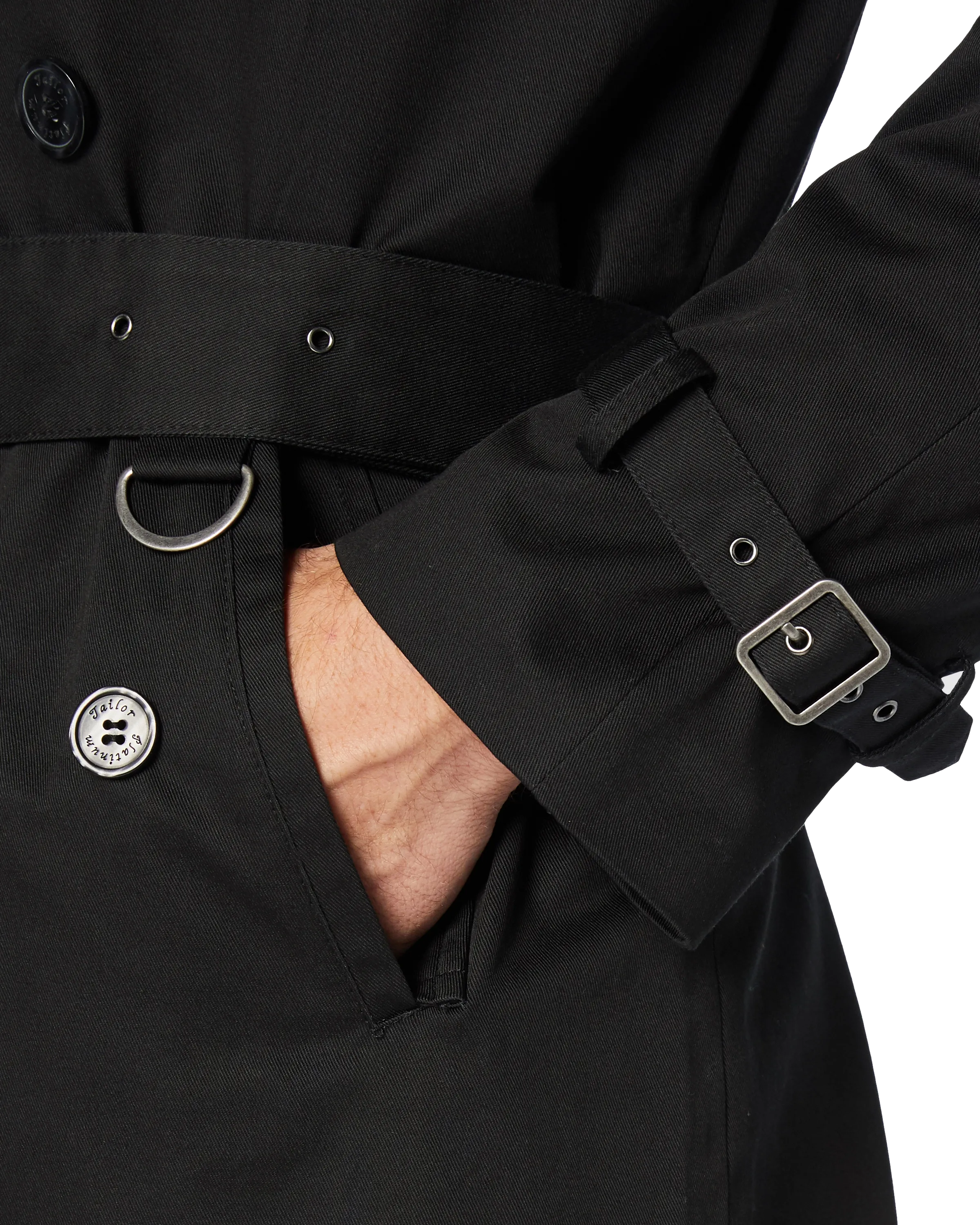 Traditional Black Double Breasted Trench Coat