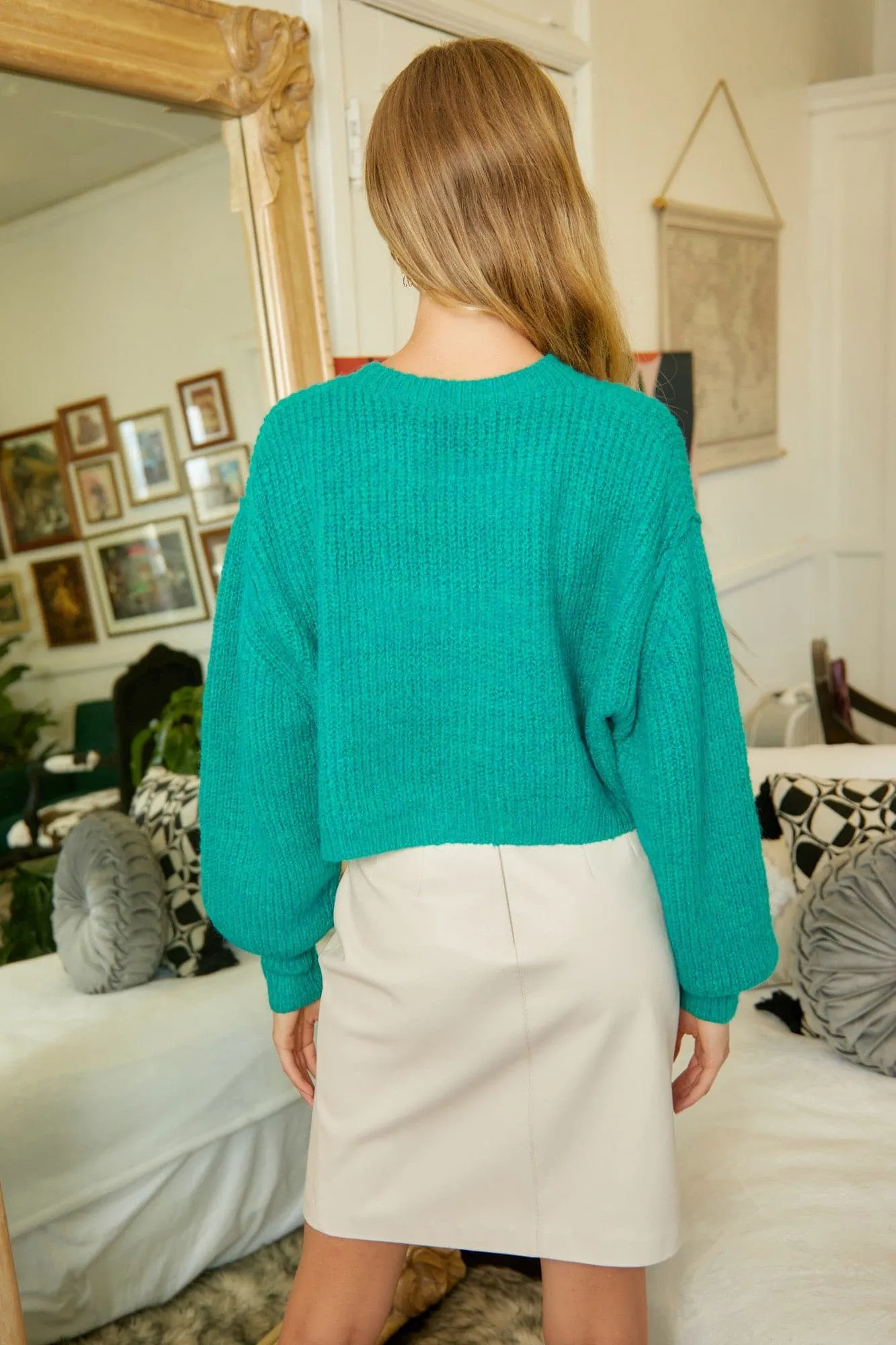 Turn Heads Long Sleeve Cropped Sweater Top