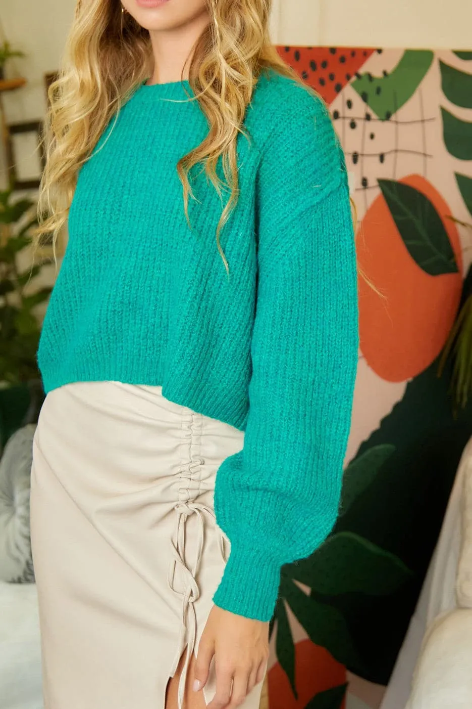 Turn Heads Long Sleeve Cropped Sweater Top