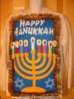 Ugly Christmas Sweater Party Hanukkah Sweater  Menorah (j309)