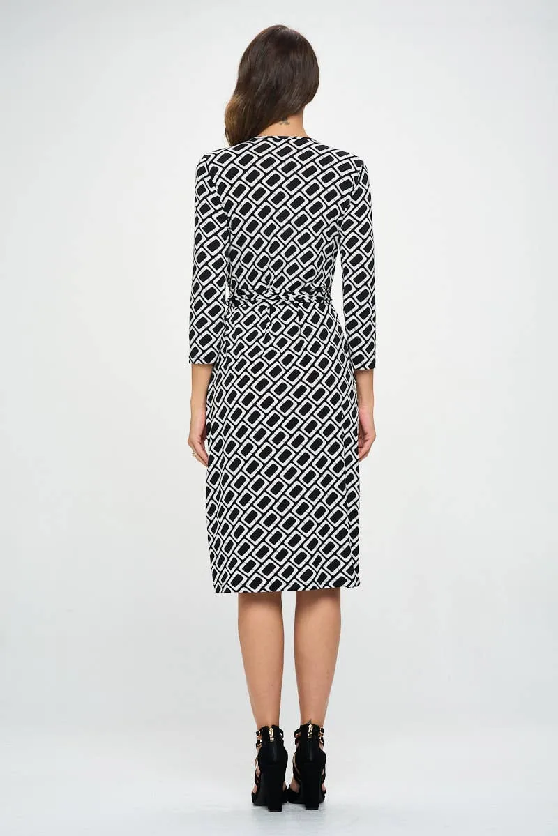 V neck Wrap Dress with Tie - Made in USA