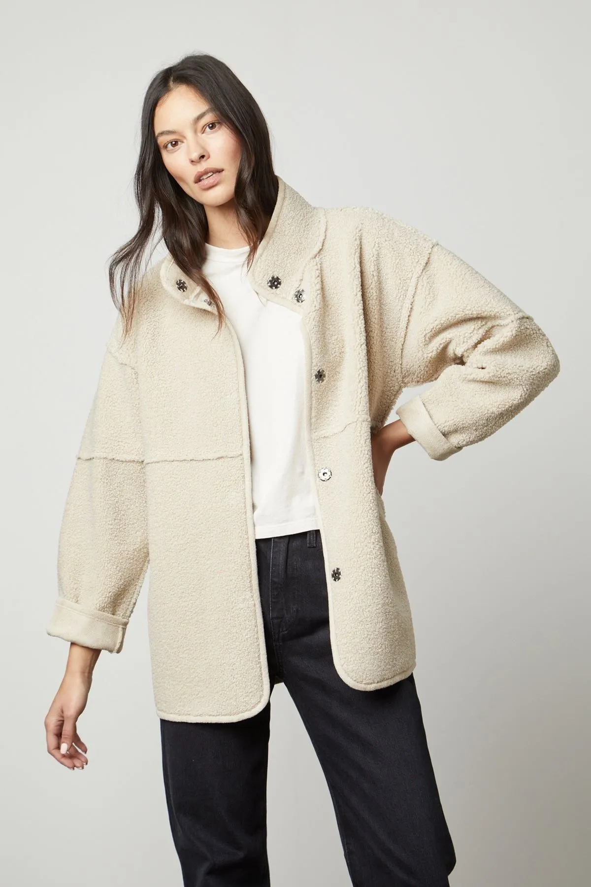 Velvet by Graham & Spencer Albany 03 Luxe Sherpa Reversible Jacket | Ecru