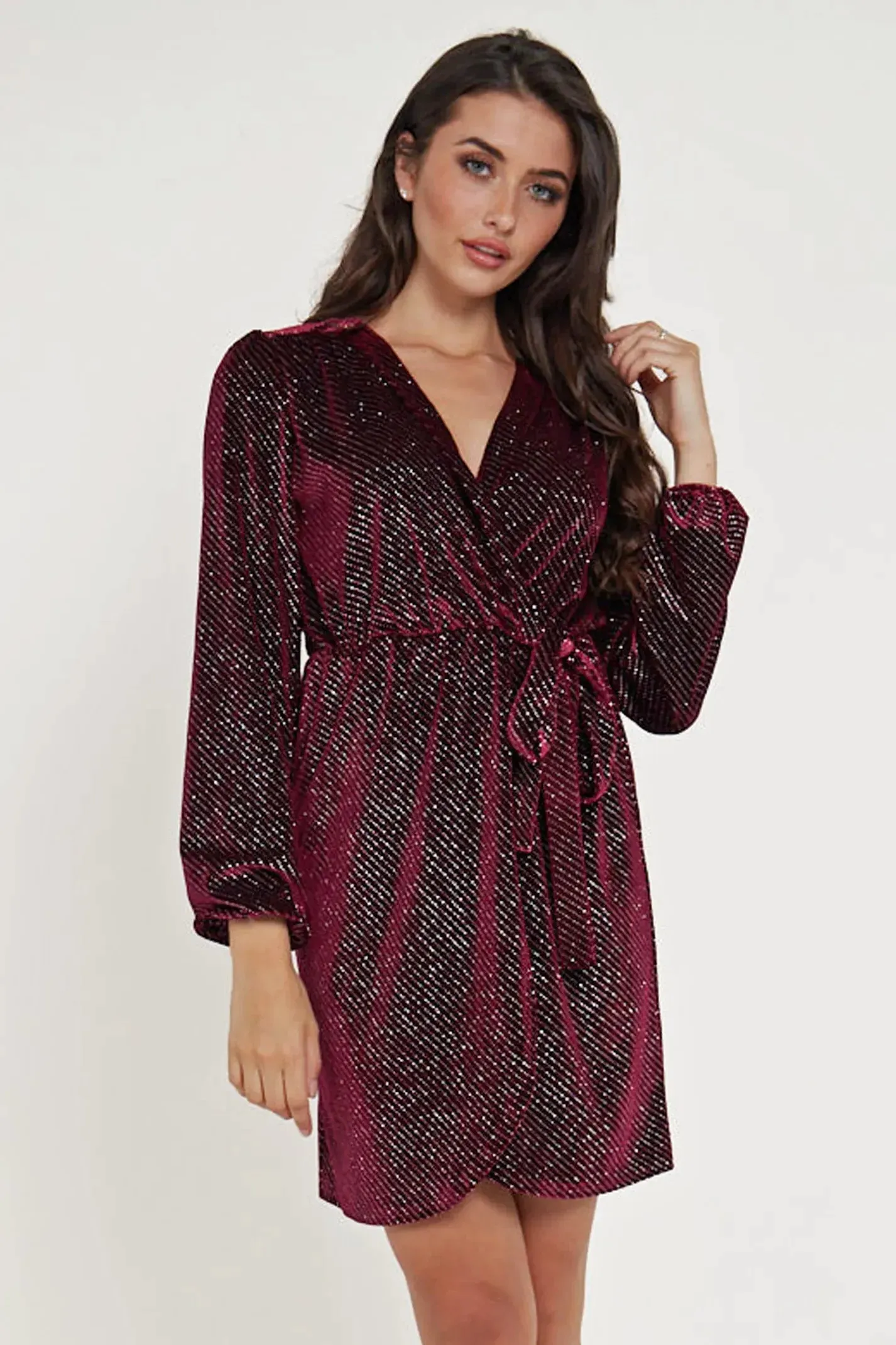 Velvet Tie Waist Wrap Dress