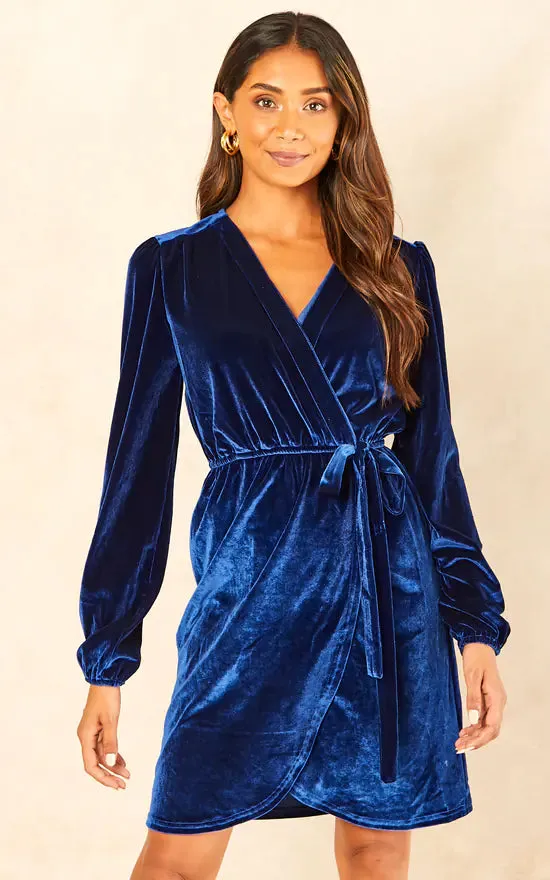 Velvet Tie Waist Wrap Dress