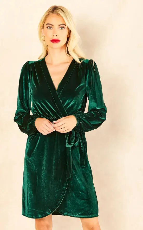 Velvet Tie Waist Wrap Dress