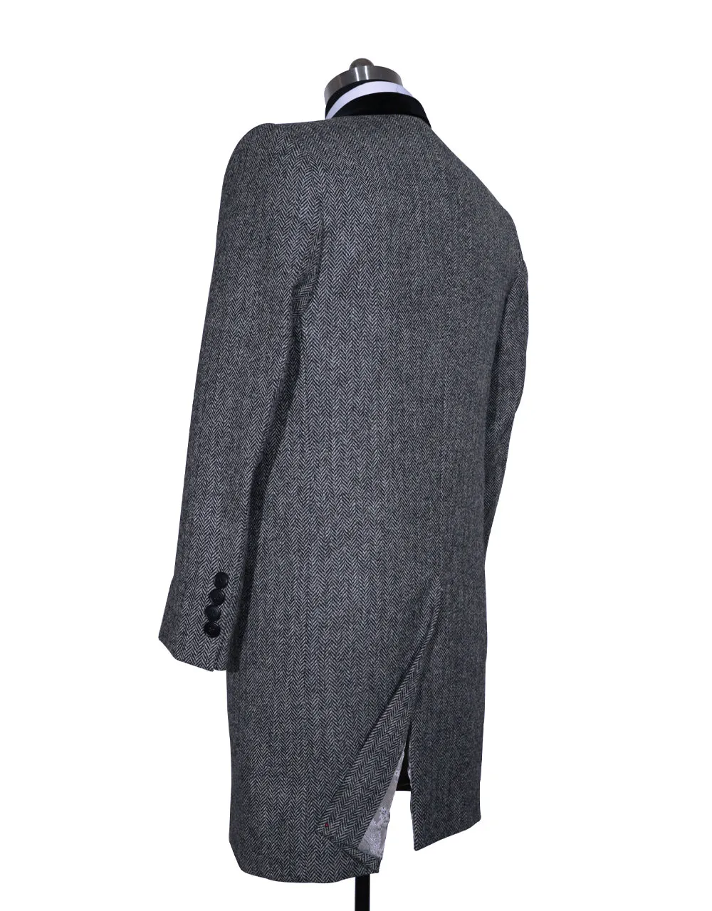 Vintage Style Grey Herringbone Tweed Overcoat