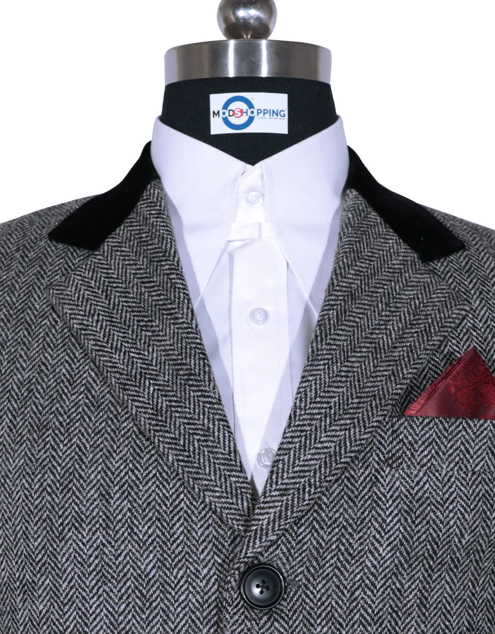 Vintage Style Grey Herringbone Tweed Overcoat