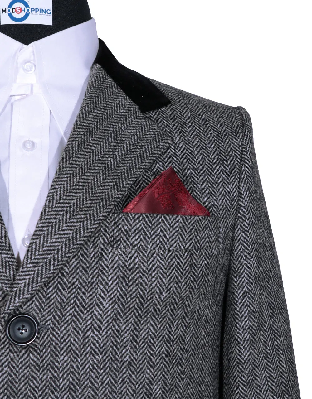 Vintage Style Grey Herringbone Tweed Overcoat