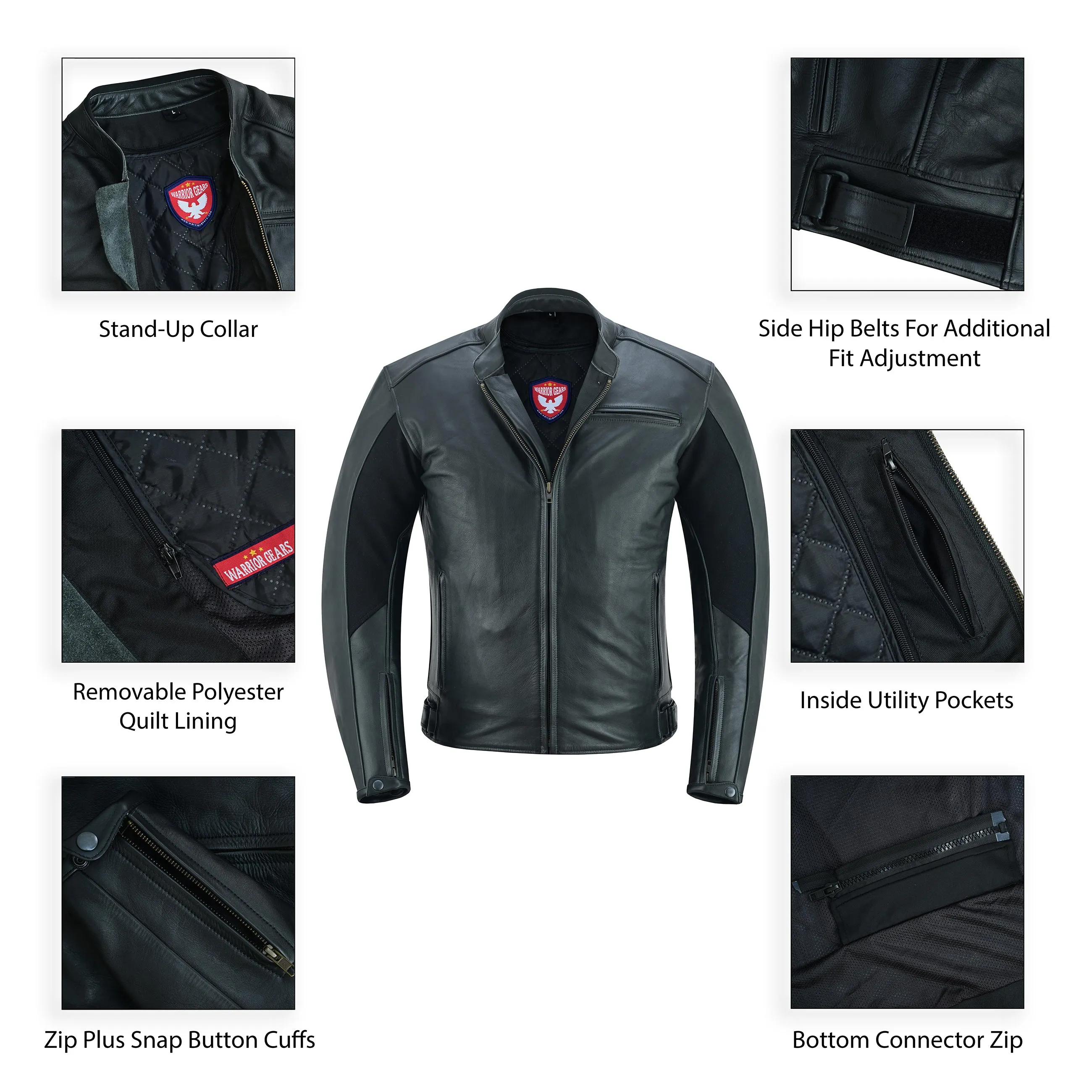 Warrior Gears® Mens Plain Nappa Cowhide Real Leather Motorcycle Jacket | Premium CE Armoured Bikers Jacket