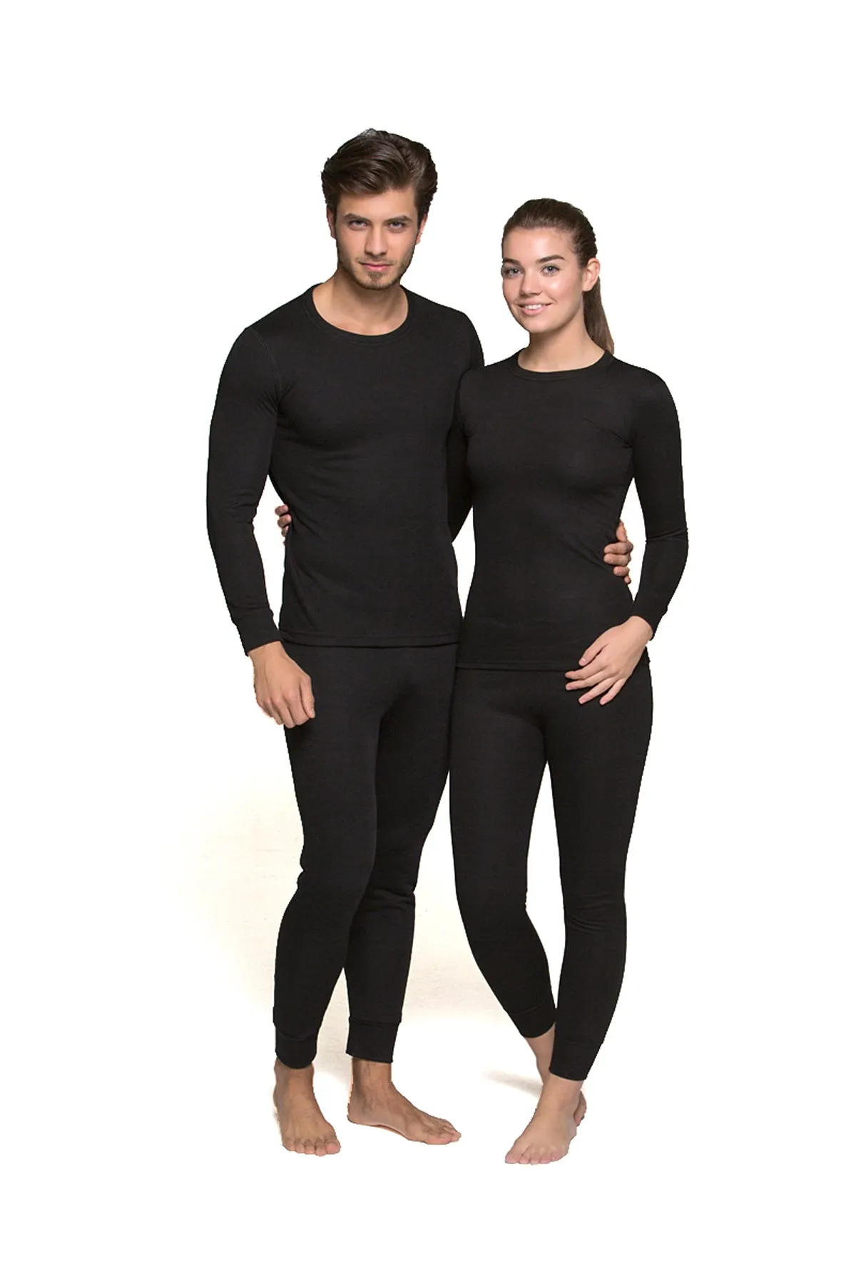 Wholesale Thermal Underwear Unisex Sets for Men & Women Thick Fleece Style  - Black