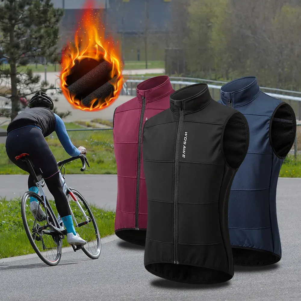 WINTER Gilet Thermal Fleece Men Cycling Jacket Sleeveless Cycling Bike Clothing Black Vest Winter Coat  No Pockets