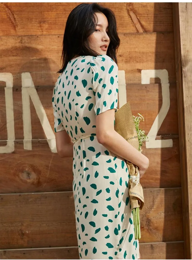 Women floral print v neck mini wrap dress