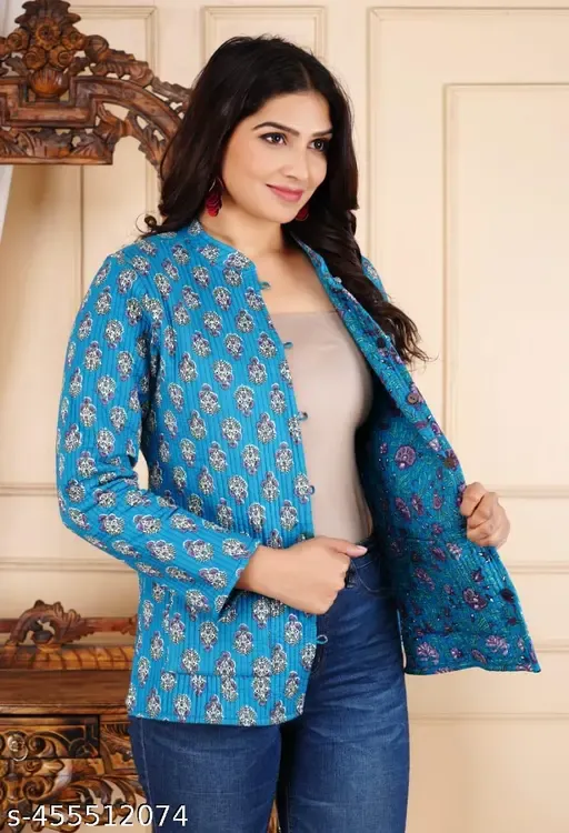 Women's Cotton Quilted Reversible Floral Jacket – Stylish & Comfortable