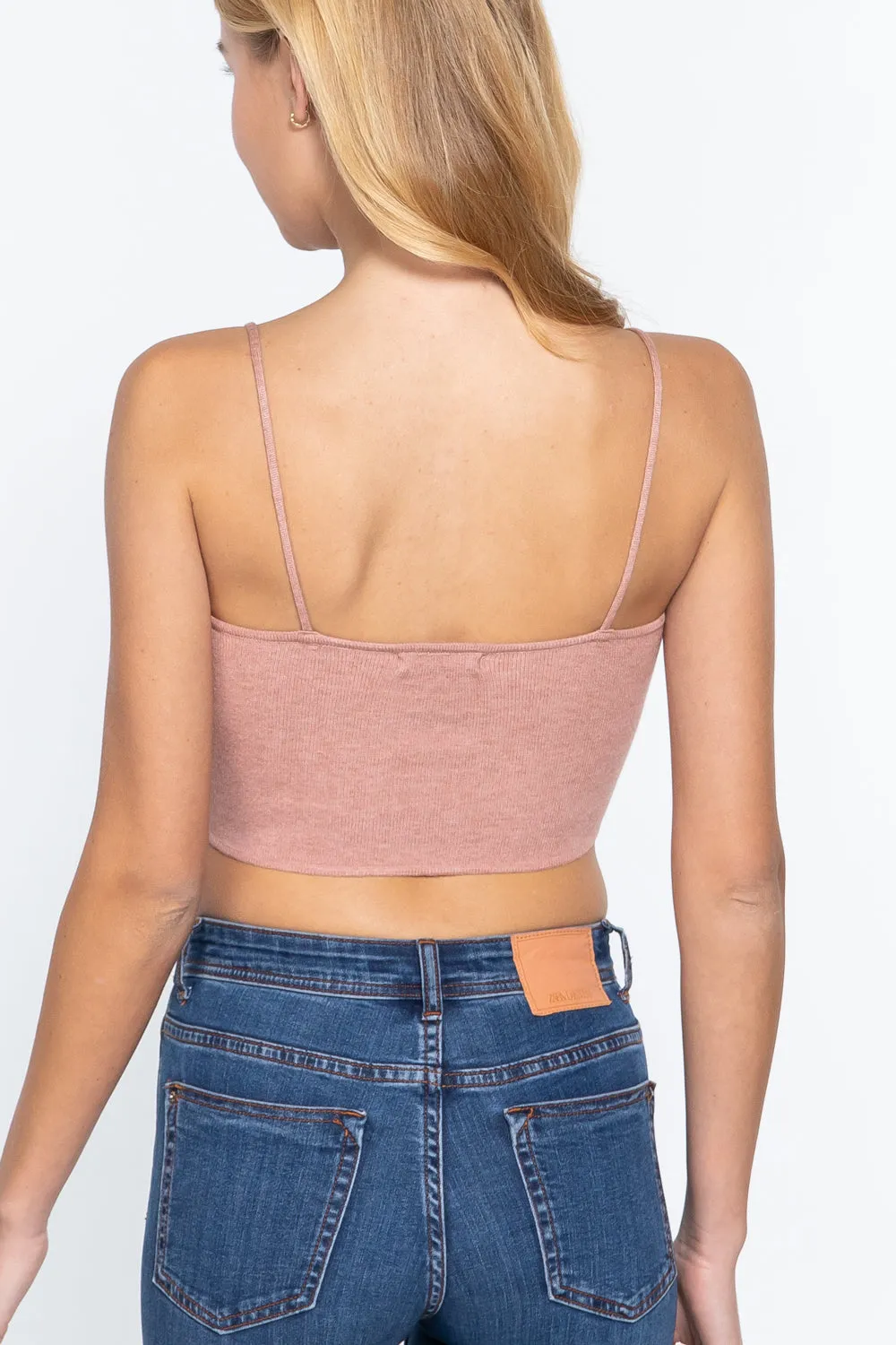 Women's Front Ruched Detail Sweater Knit Crop Cami Top