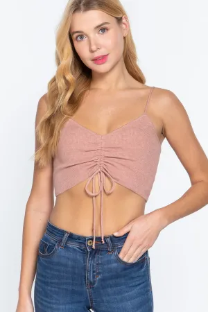 Women's Front Ruched Detail Sweater Knit Crop Cami Top