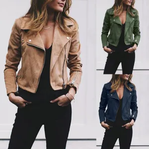 Womens Ladies Retro Rivet Zipper Up Bomber Jacket