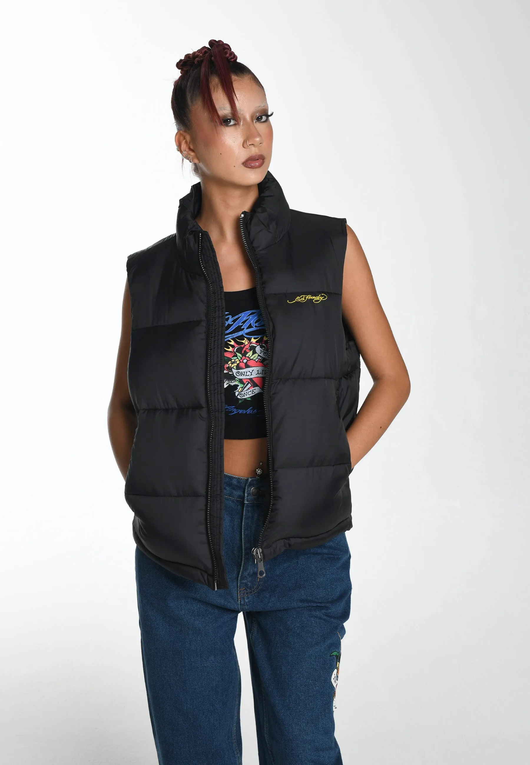 Womens Love Runs Wild Gilet Puffer Jacket - Black