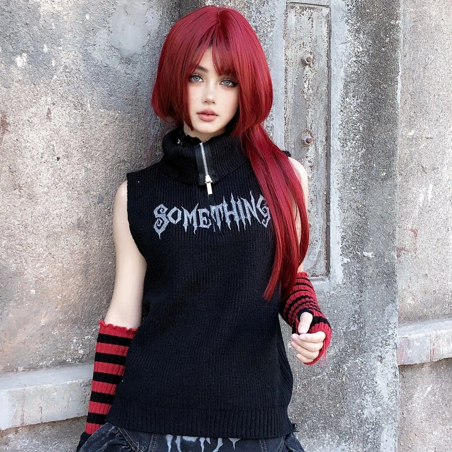 Women's Punk High Collar Knitted Vest