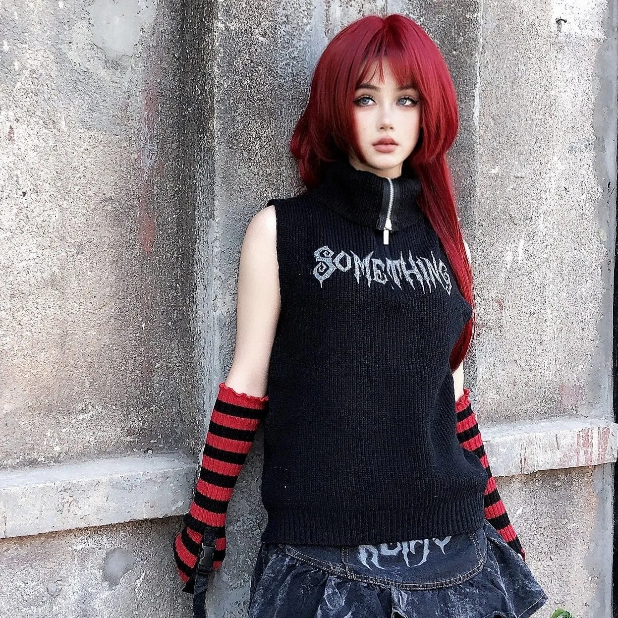 Women's Punk High Collar Knitted Vest