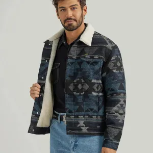 Wrangler Men's Sherpa Lined Jacquard Print Jacket in Navy Waters