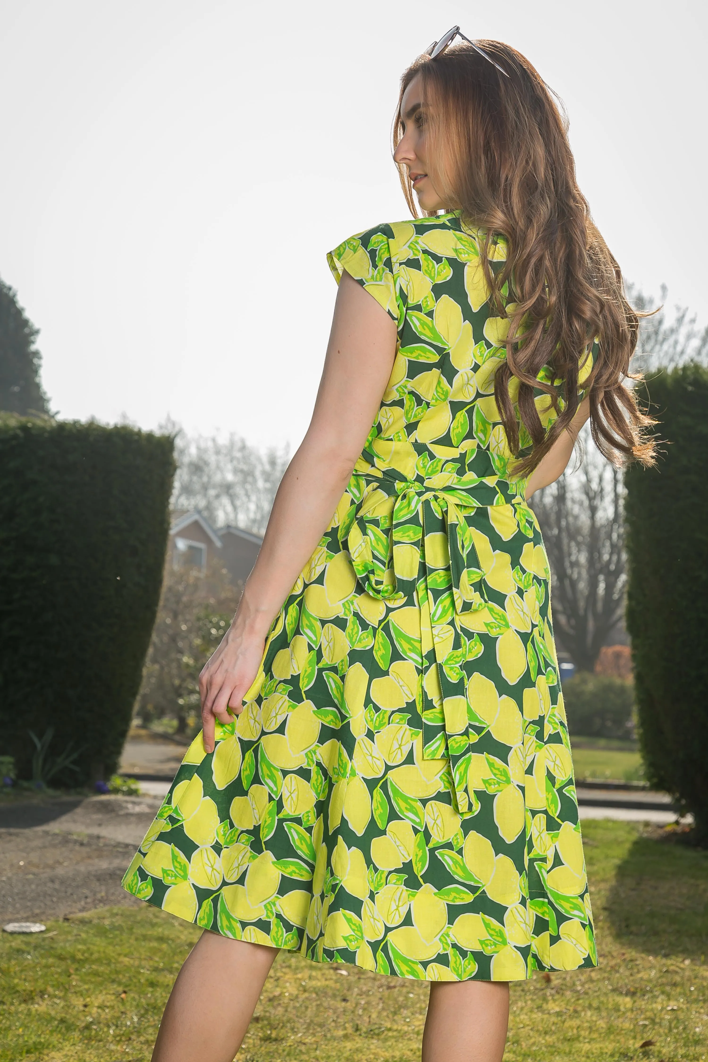 Wrap Cotton Dress Lemon Fruit Print