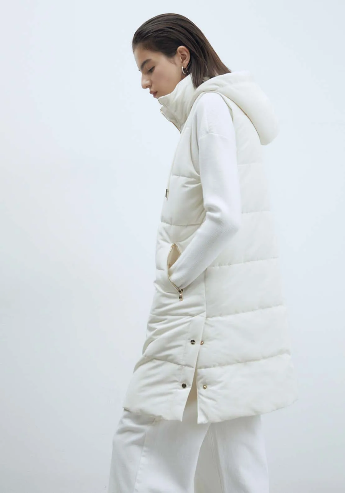 Zip Long Gilet - Off White